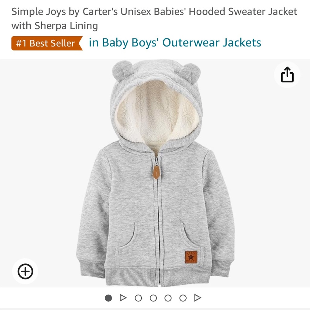 Simple Joys by Carter's Unisex Babies' Hooded Sweater Jacket with Sherpa Lining